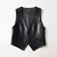 Women's Asymmetric Hem Sheepskin Leather Vest | V-Neck Tailored Detail