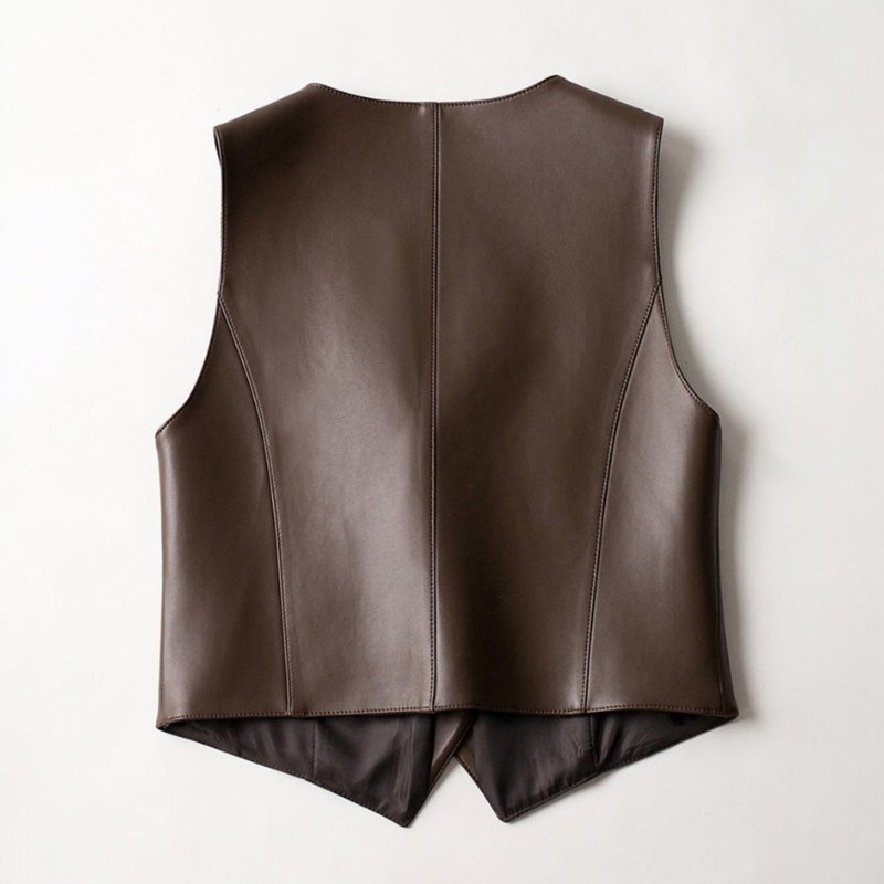 Women's Asymmetric Hem Sheepskin Leather Vest | V-Neck Tailored Front