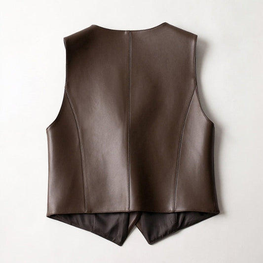 Women's Asymmetric Hem Sheepskin Leather Vest | V-Neck Tailored Front