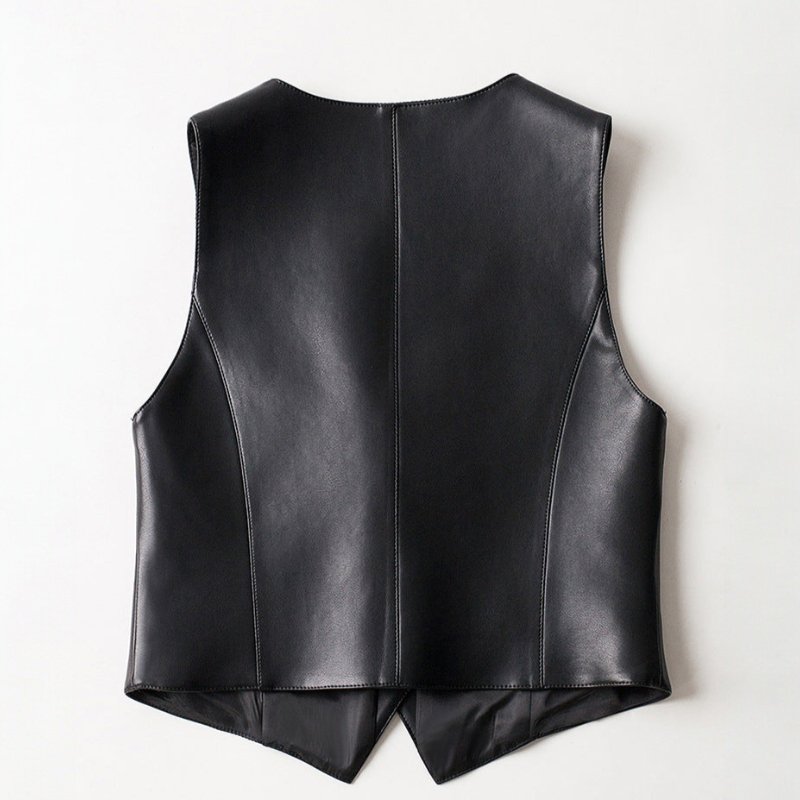 Women's Asymmetric Hem Sheepskin Leather Vest | V-Neck Tailored Side