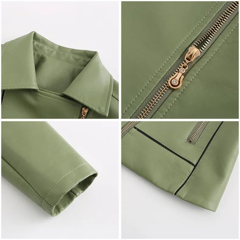 Women's Asymmetric Zip Vegan Leather Jacket | Notched Lapel Close Up