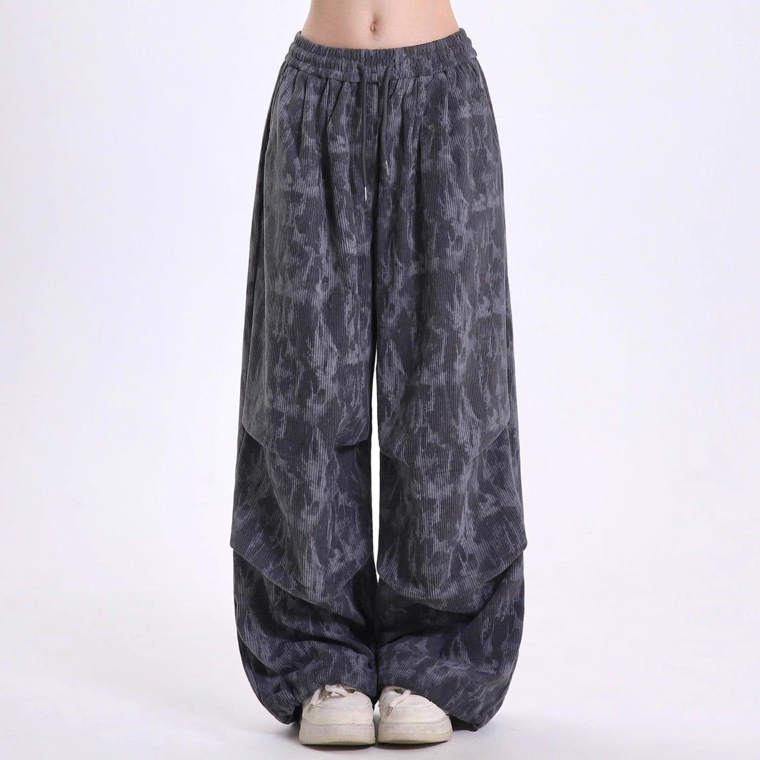 Women's Baggy Wide Leg Pants | Drawstring Balloon Hem Front
