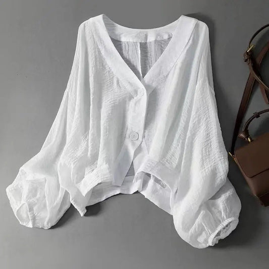 Women's Balloon Sleeve Summer Linen Blouse | Loose Fit Hero