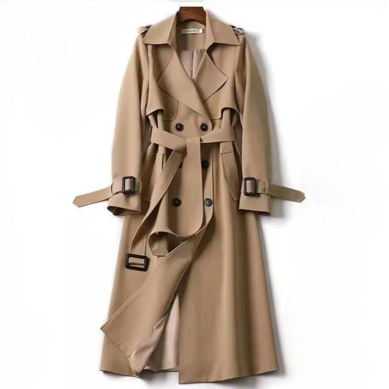 Women's Belted A-Line Trench Coat | Full-Length Tailored Fit Side