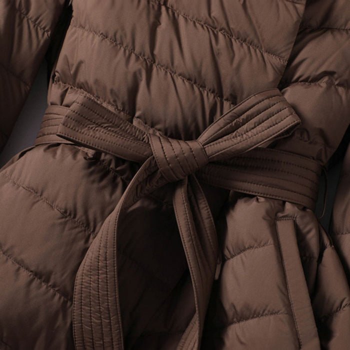 Women's Belted Quilted Down Jacket | Wrap Waist Puffer Back