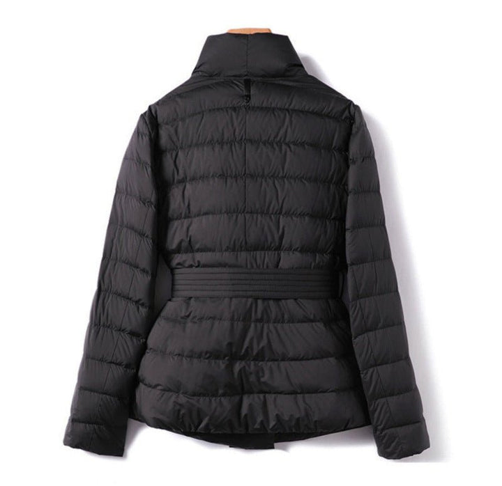 Women's Belted Quilted Down Jacket | Wrap Waist Puffer Detail