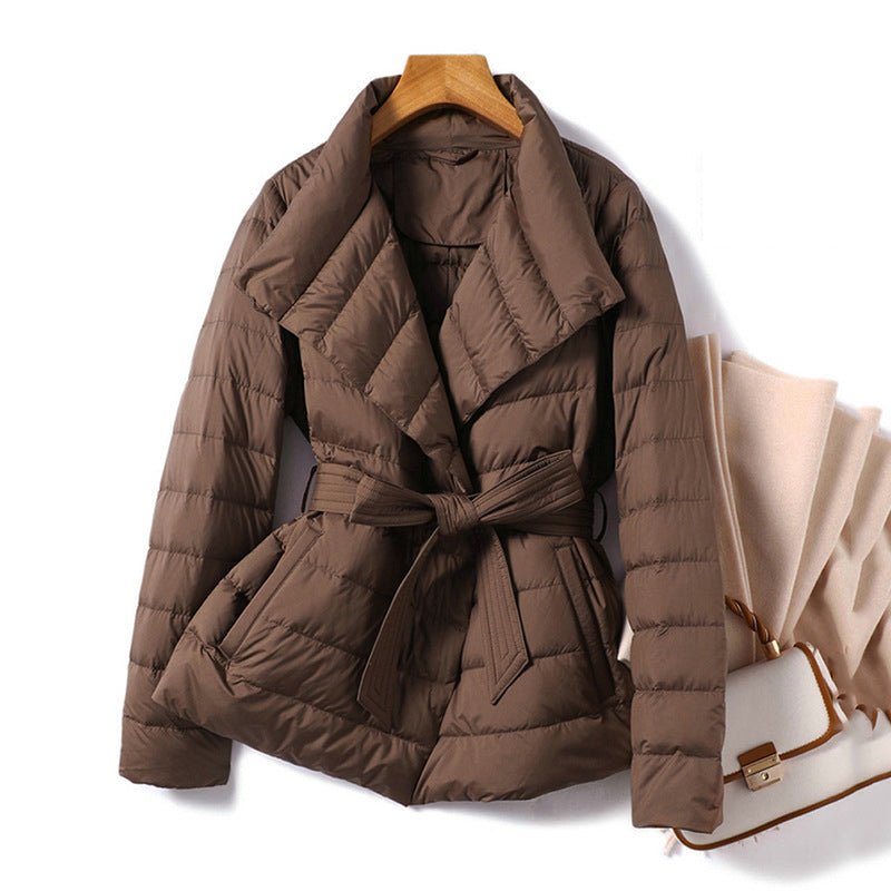 Women's Belted Quilted Down Jacket | Wrap Waist Puffer Hero