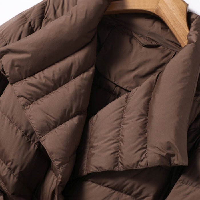 Women's Belted Quilted Down Jacket | Wrap Waist Puffer Side