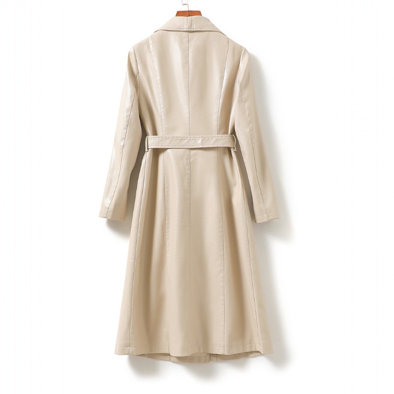 Women's Belted Sheepskin Leather Trench Coat | Longline Silhouette Back
