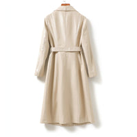 Women's Belted Sheepskin Leather Trench Coat | Longline Silhouette Back