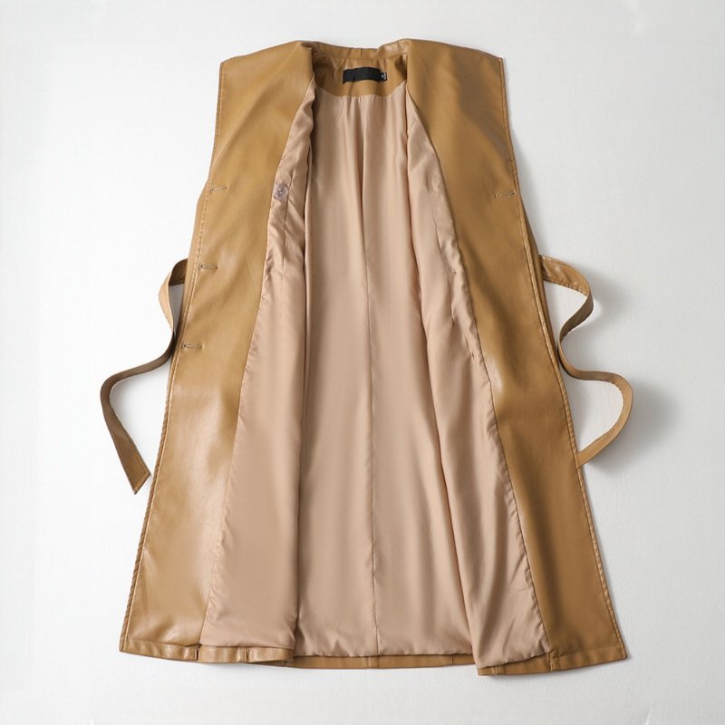 Women's Belted Sheepskin Leather Trench Coat | Longline Silhouette Detail