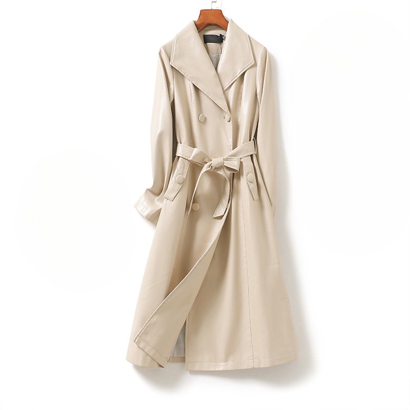 Women's Belted Sheepskin Leather Trench Coat | Longline Silhouette Side