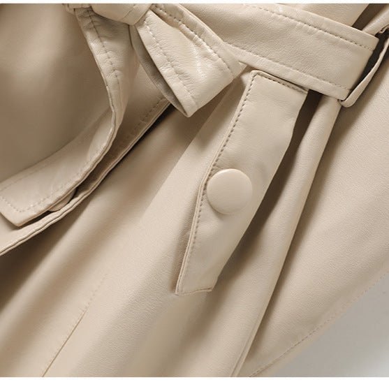 Women's Belted Sheepskin Leather Trench Coat | Longline Silhouette View 11
