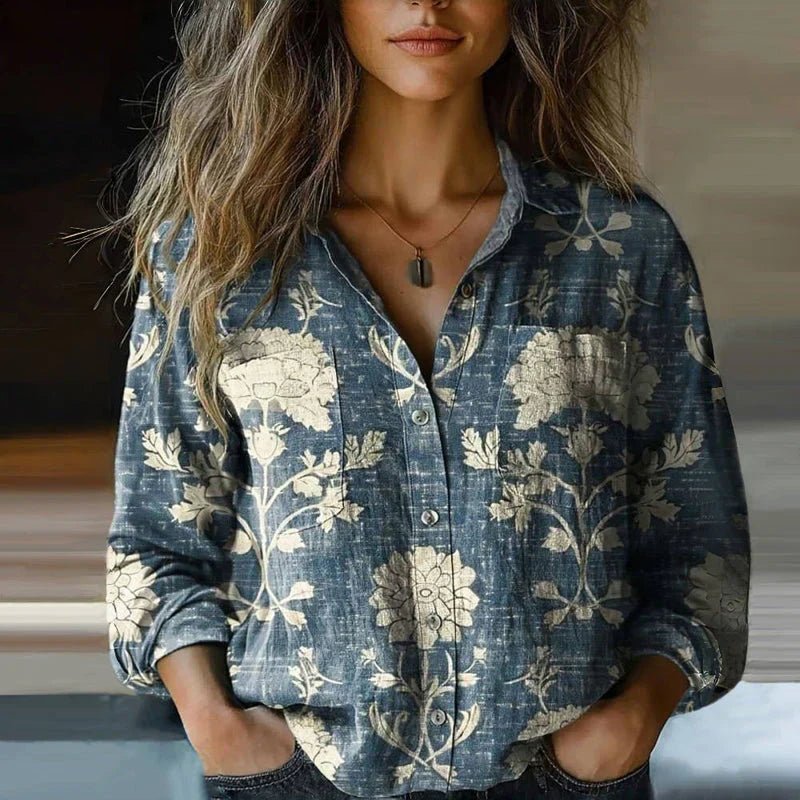 Women's Boho Button Down Blouse | Relaxed Bohemian Top Detail