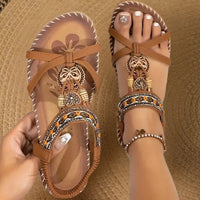 Women's Boho Flat T-Strap Orthopedic Shoes Side