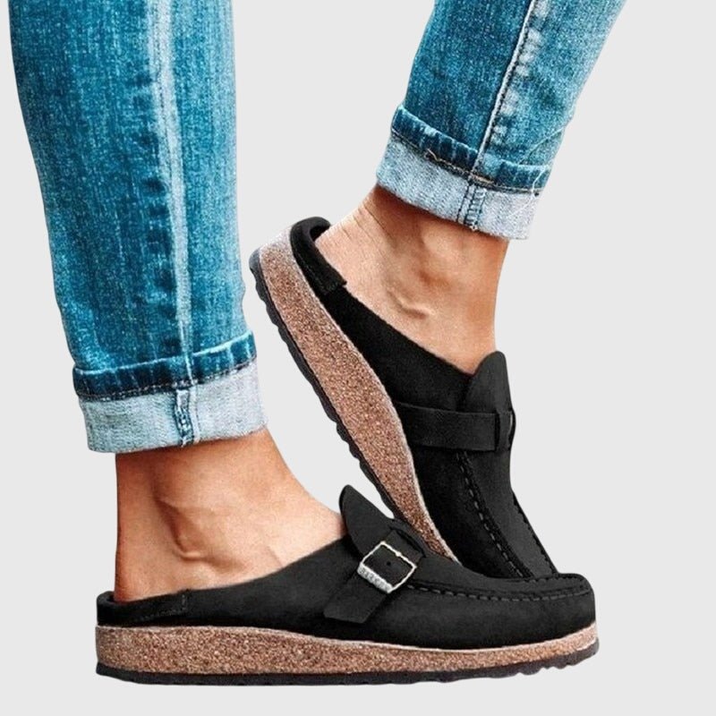 Women's Buckle Strap Mule Clogs | Slip-On Casual Side