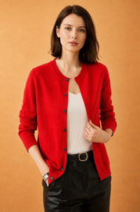 Women's Button Down Cardigan Sweater | Crew Neck Knit Layer Close Up
