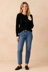Women's Button Down Cardigan Sweater | Crew Neck Knit Layer