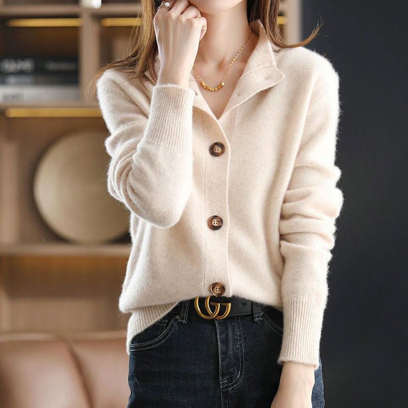 Women's Button-Front Cardigan Sweater | High Neck Ribbed Close Up