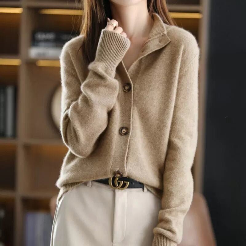 Women's Button-Front Cardigan Sweater | High Neck Ribbed Front