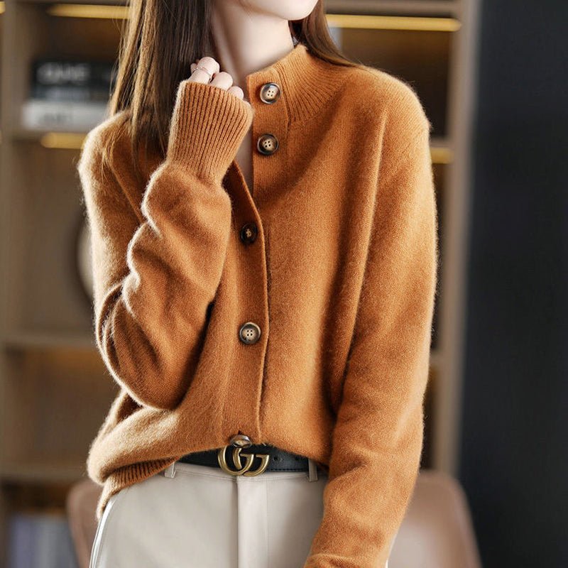 Women's Button-Front Cardigan Sweater | High Neck Ribbed Hero