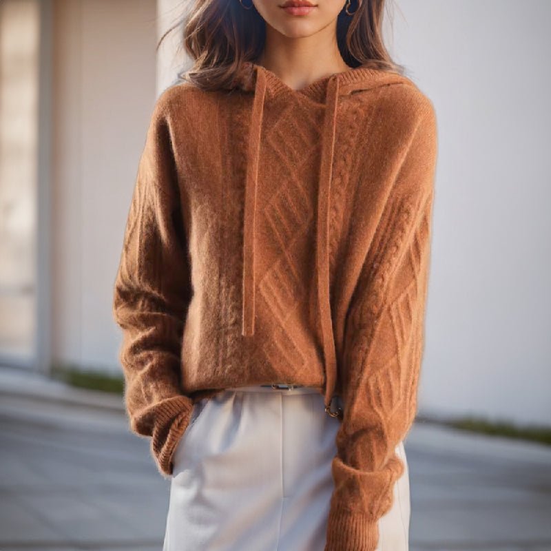 Women's Cable-Knit Hooded Pullover | Wool Blend Drawstring Hero