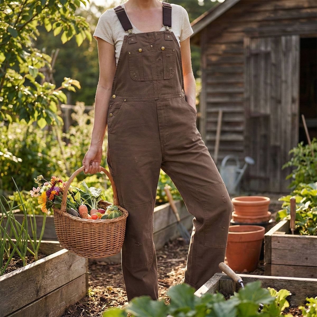 Women's Canvas Duck Bib Overalls | Adjustable Workwear Close Up