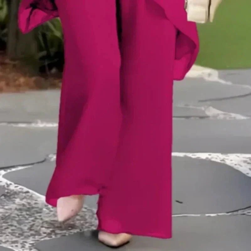 Women's Chic Top and Pants Set | Asymmetric Layered Hem Close Up