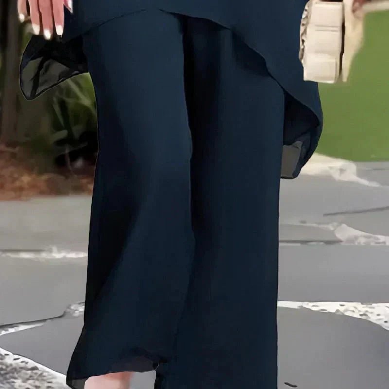 Women's Chic Top and Pants Set | Asymmetric Layered Hem Detail