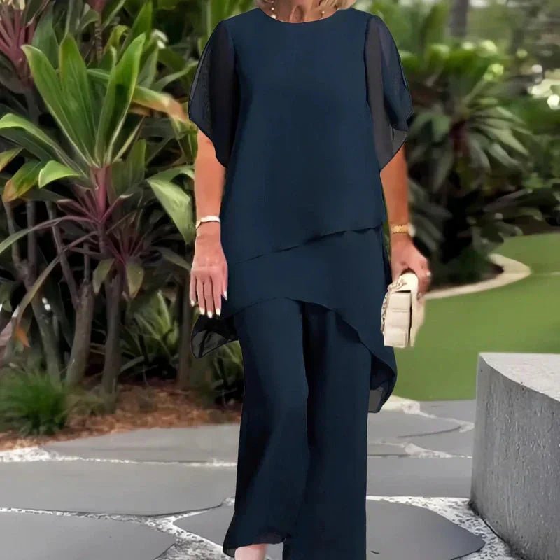 Women's Chic Top and Pants Set | Asymmetric Layered Hem Hero
