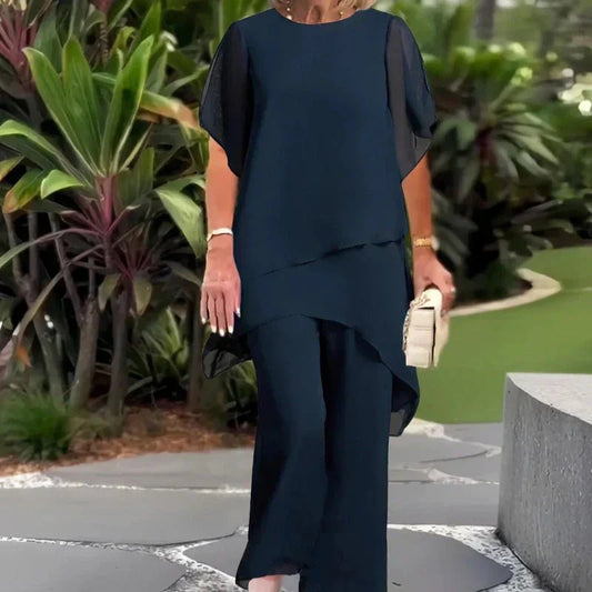 Women's Chic Top and Pants Set | Asymmetric Layered Hem Hero