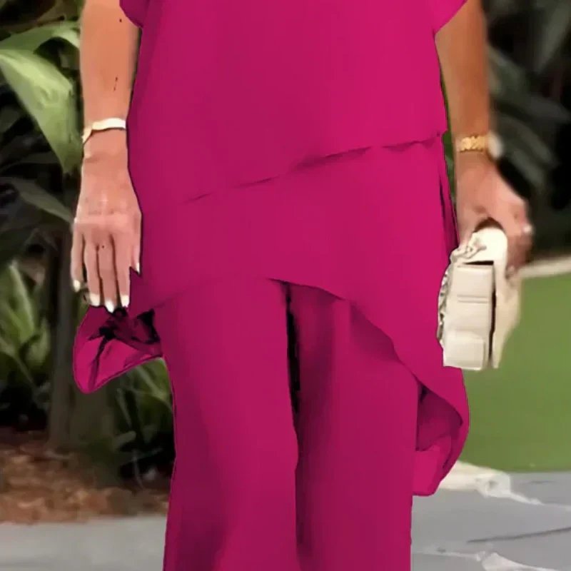 Women's Chic Top and Pants Set | Asymmetric Layered Hem Lifestyle