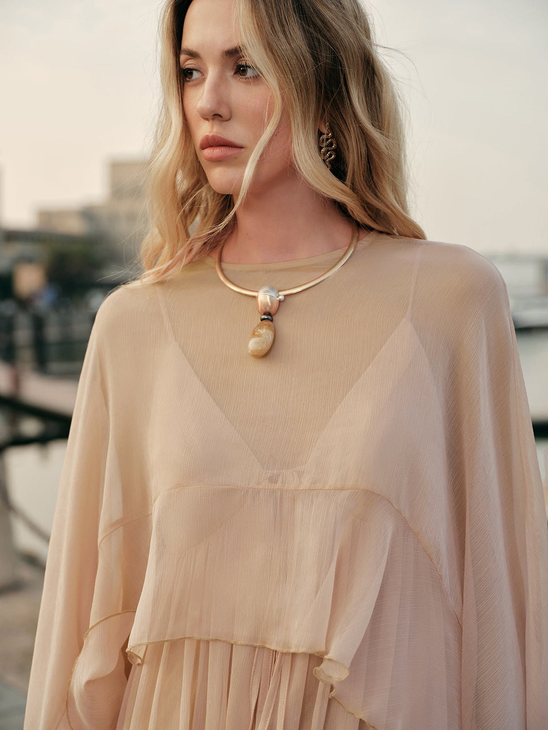 Women's Chiffon Layered Maxi Dress | Cloak Detail