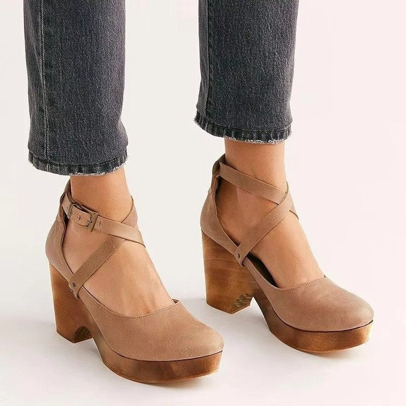 Women's Chunky Platform Mary Jane Heels | Buckle Strap Side