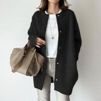Women's Collarless Wool Button Cardigan Detail