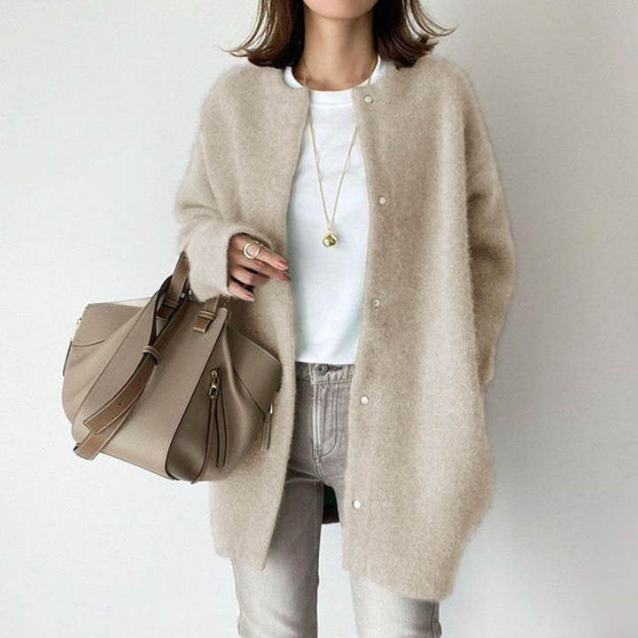 Women's Collarless Wool Button Cardigan Hero