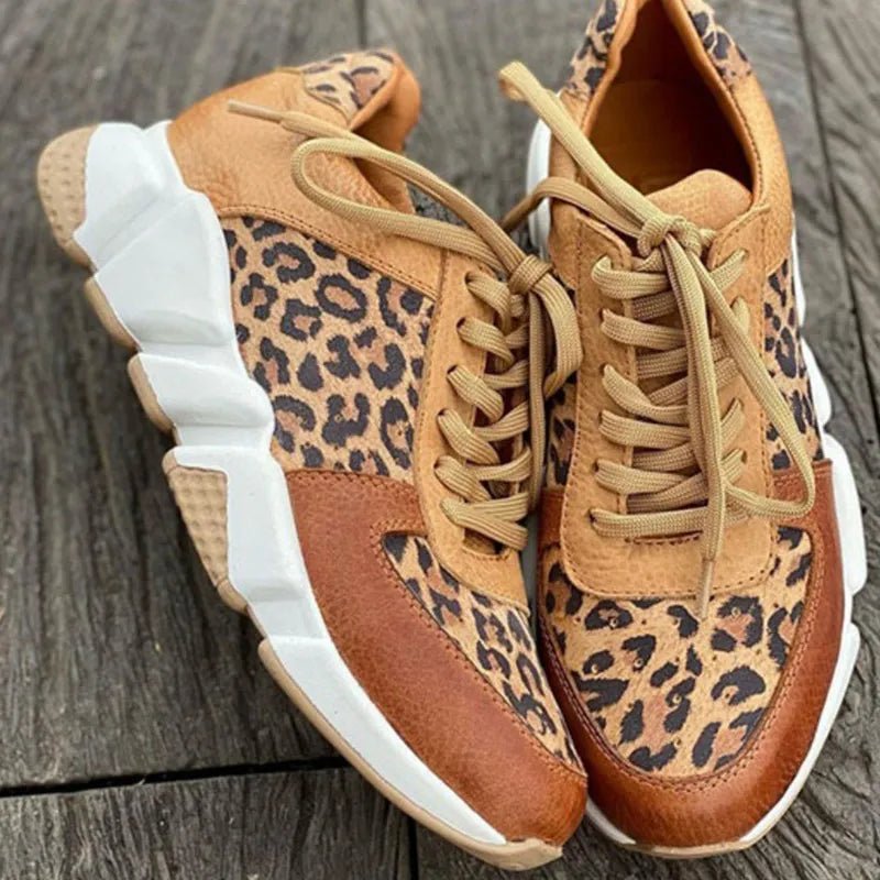 Women's Comfortable Leopard Sneakers | Chunky Wave Sole Side