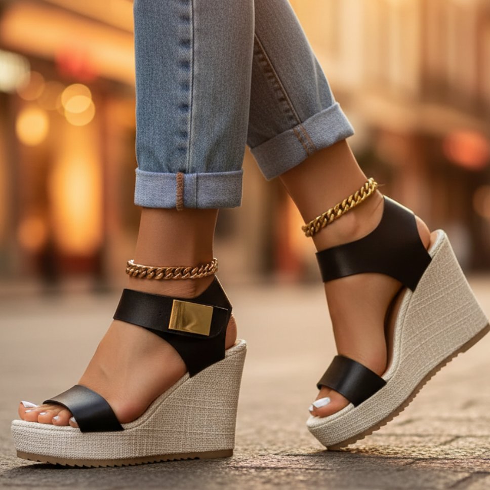 Women's Comfortable Orthopedic Sandals | Wedge Chain Strap Detail