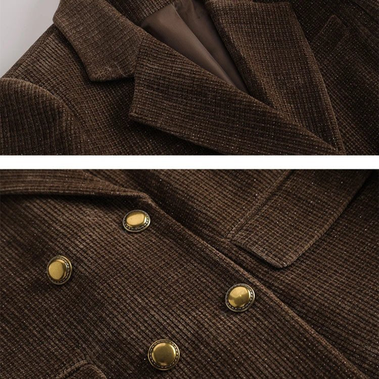Women's Corduroy Two-Piece Suit | Double-Breasted Blazer Set Angle