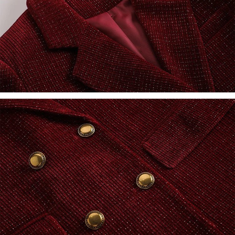 Women's Corduroy Two-Piece Suit | Double-Breasted Blazer Set Back