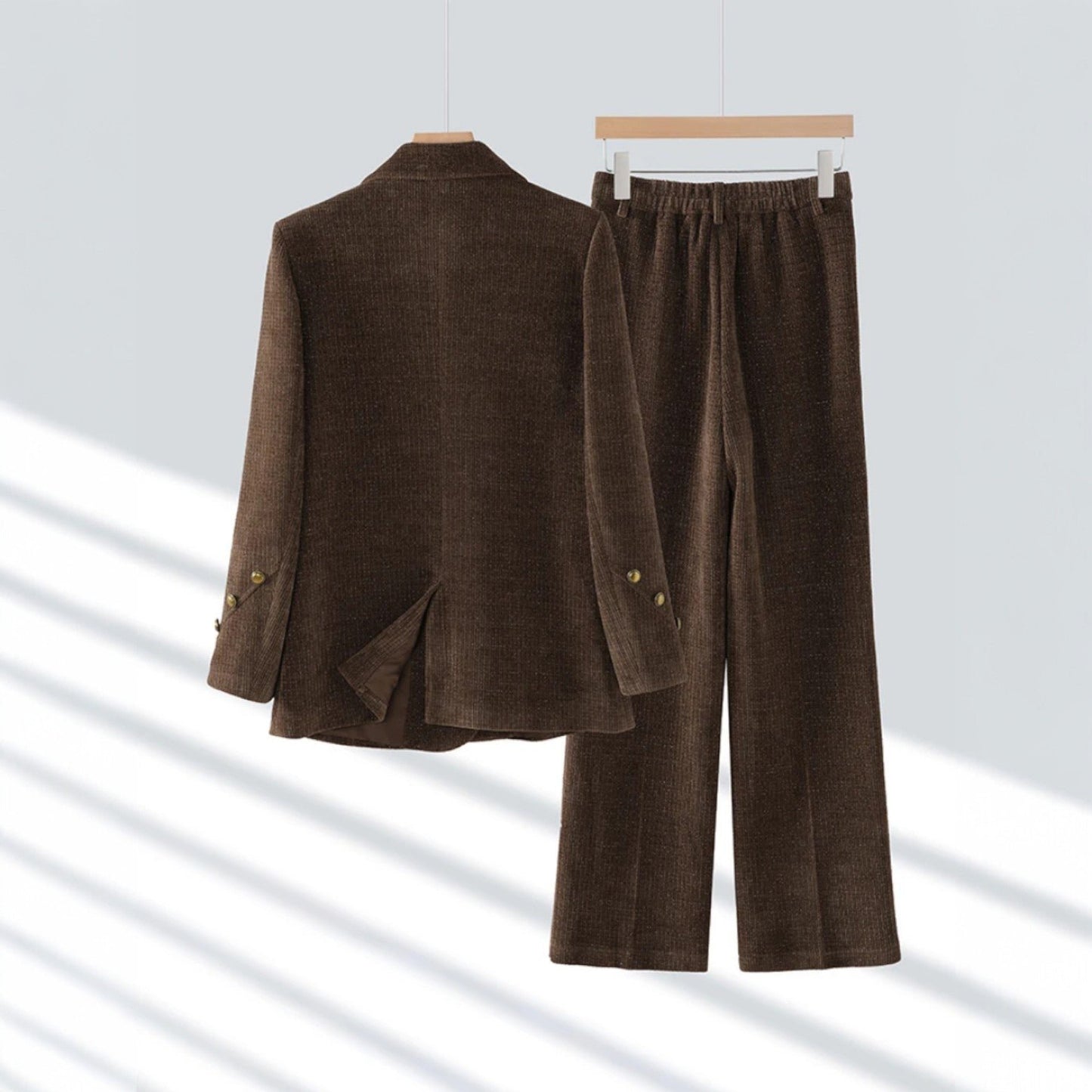 Women's Corduroy Two-Piece Suit | Double-Breasted Blazer Set Detail