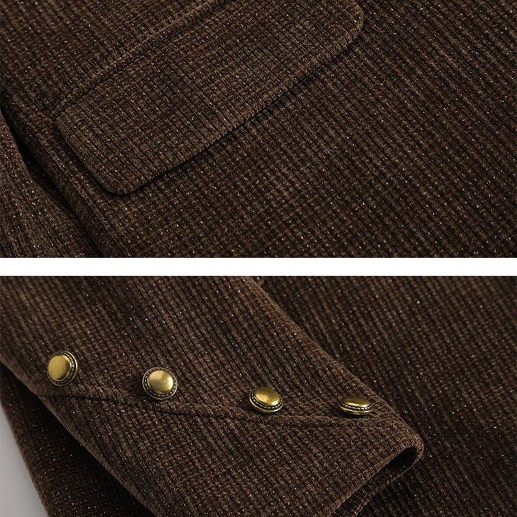 Women's Corduroy Two-Piece Suit | Double-Breasted Blazer Set Full