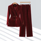 Women's Corduroy Two-Piece Suit | Double-Breasted Blazer Set