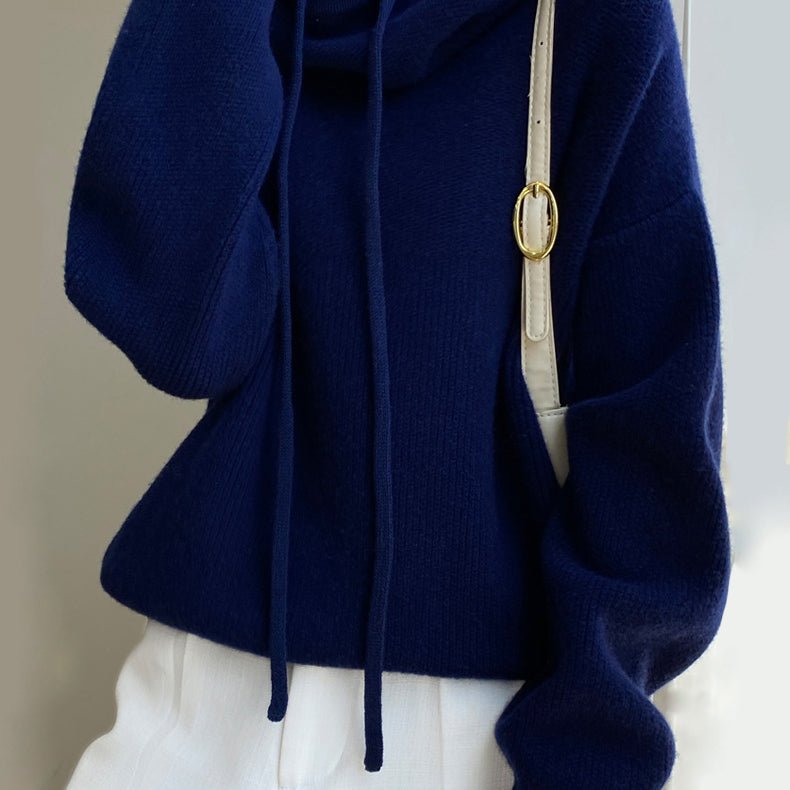 Women's Cowl Hood Wool Sweater | Oversized Relaxed Knit Back