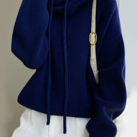 Women's Cowl Hood Wool Sweater | Oversized Relaxed Knit Back
