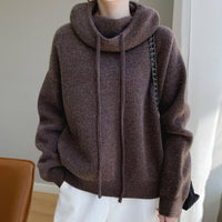 Women's Cowl Hood Wool Sweater | Oversized Relaxed Knit Detail
