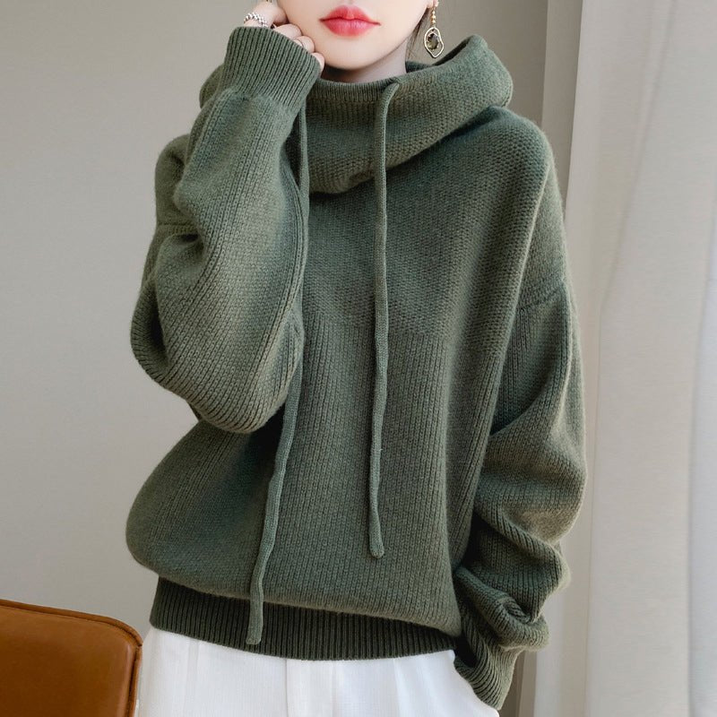 Women's Cowl Hood Wool Sweater | Oversized Relaxed Knit Hero