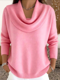 Women's Cowl Neck Long Sleeve Merino Wool Sweater | Relaxed Fit Close Up