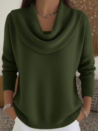 Women's Cowl Neck Long Sleeve Merino Wool Sweater | Relaxed Fit Detail