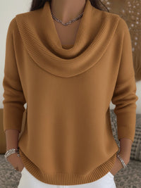Women's Cowl Neck Long Sleeve Merino Wool Sweater | Relaxed Fit Front